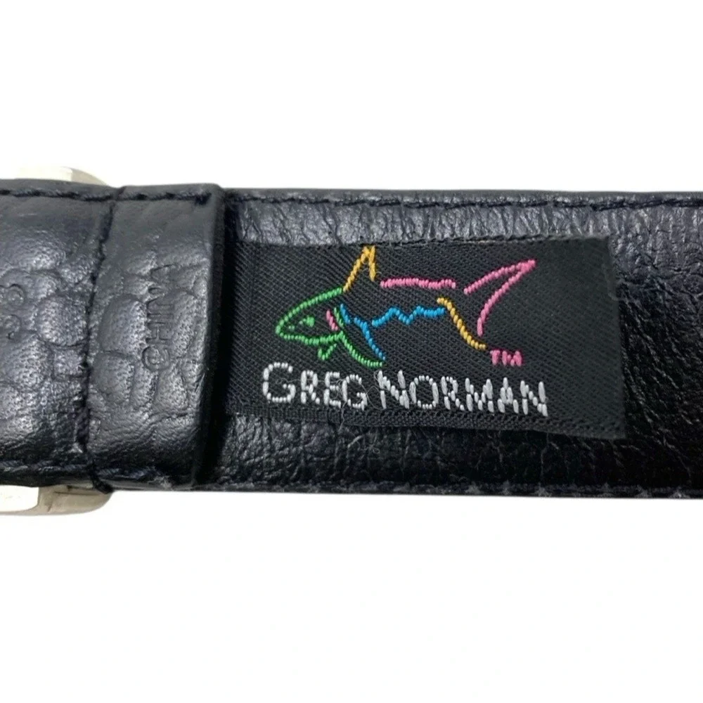 Greg Norman Mens Black Genuine Leather Croc Print Belt Size 37